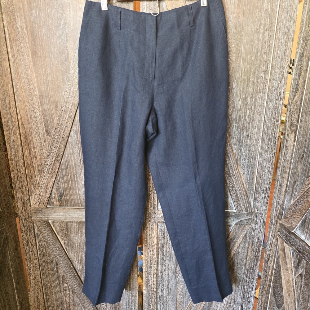 Talbots Pants Women's Size 12 Navy Blue Irish Linen Lined Dress Pockets Straight